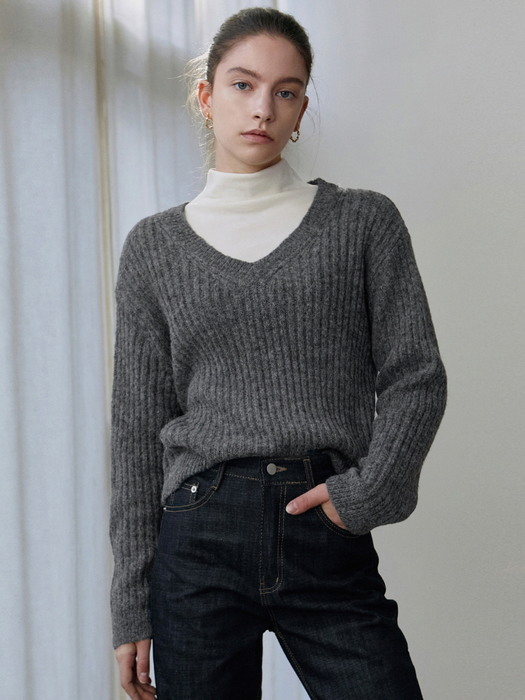 OFF V LOOSE SWEATER_CHARCOAL