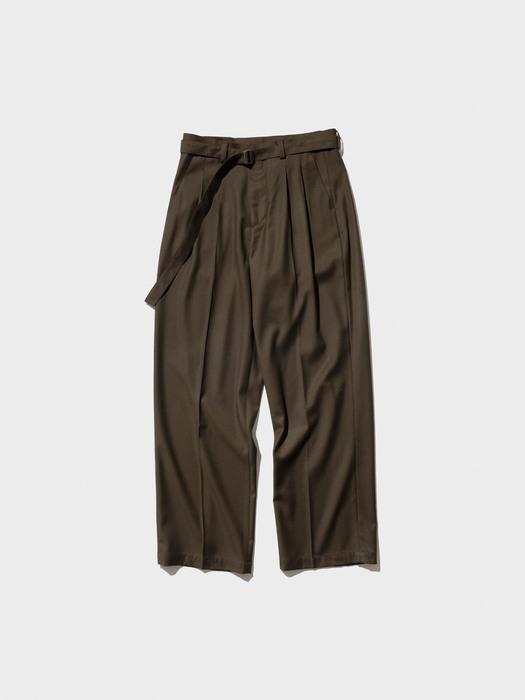 Wide Fit Belted Pants Olive brown
