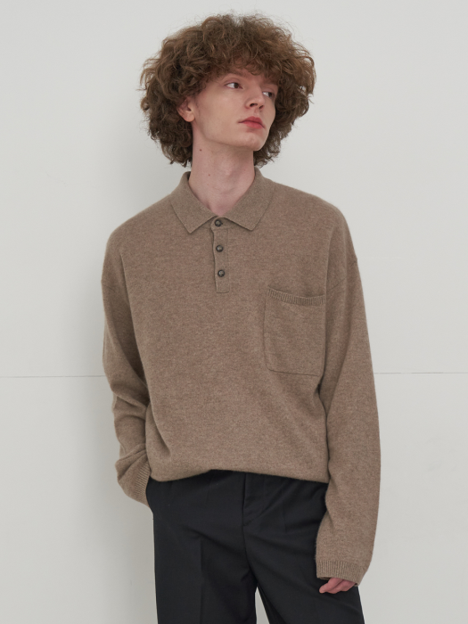 WOOL CASHMERE COLLAR KNIT_BROWN