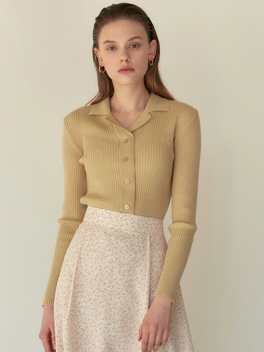 OPEN COLLAR RIBBED KNIT_YELLOW
