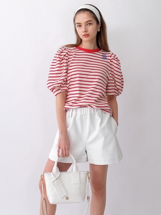 NEW MIA STRIPE PUFF SLEEVES TOP_RED
