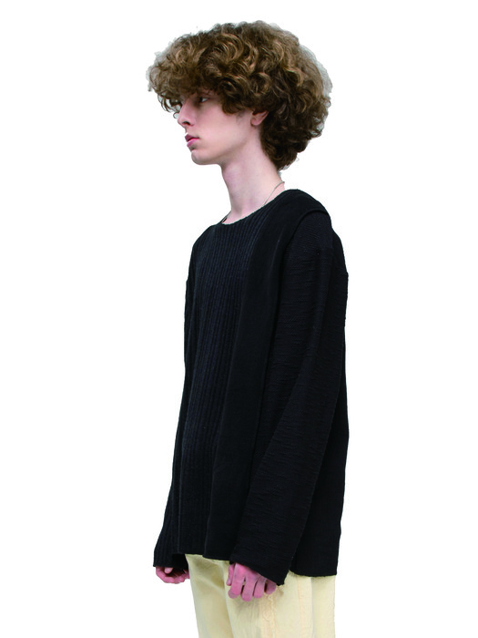 MIX LONG SLEEVE KNIT_[BLACK]