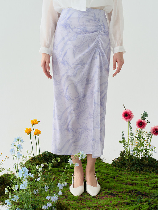 comos501 Shirring Print Skirt (Violet)