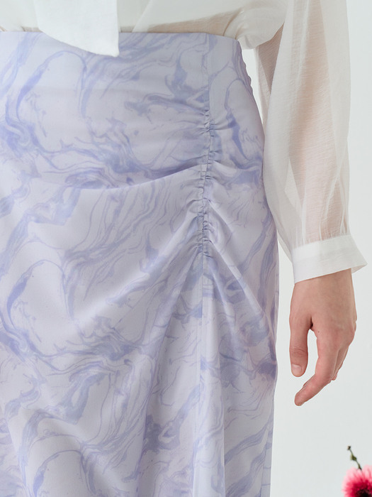 comos501 Shirring Print Skirt (Violet)