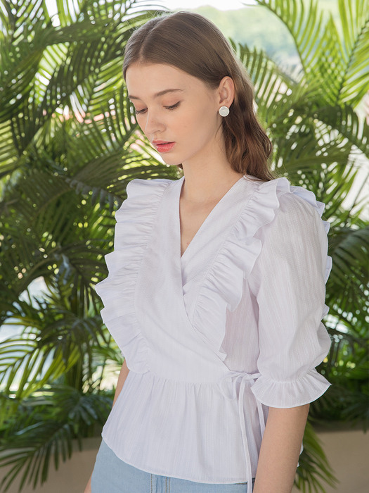 Frill Wrap String Blouse White