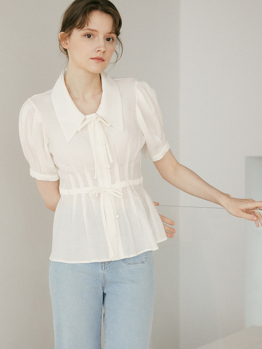 comos548 Ribbon Accent Shirt (white)