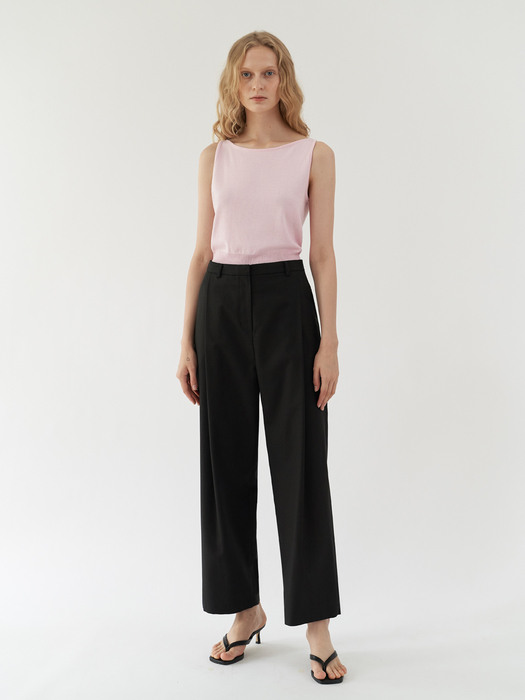 Wide tuck Trousers ( Black )