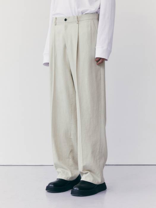 COTTON BLEND WIDE PANTS_BEIGE