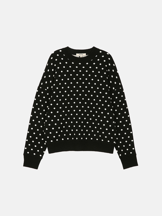 [N]COZY Crew neck jacquard sweater (Black&White dot)