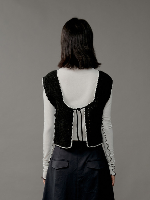 Vest Crochet Vintage Hand Made Reversible Natural Black