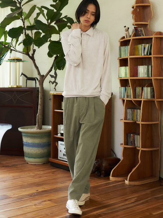warm pleats banding pants [oversize fit]_olive green_남녀공용