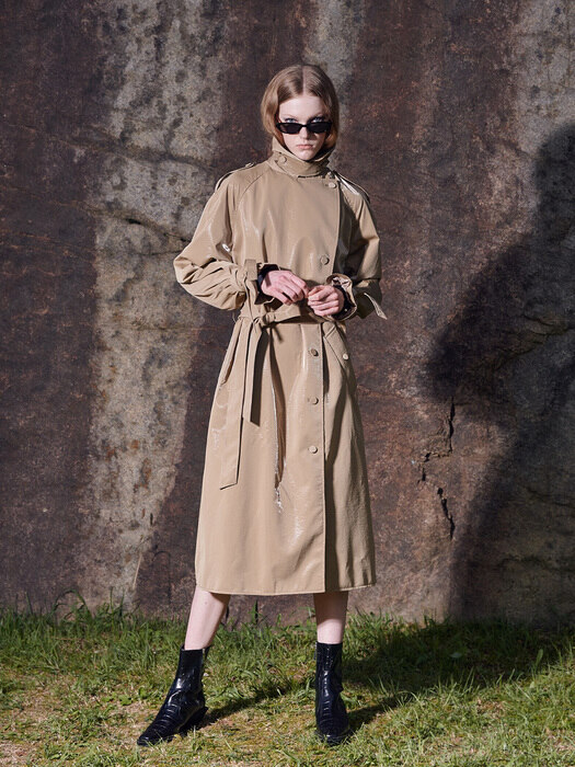 MULBERRY LEATHER TRENCH COAT (BEIGE)