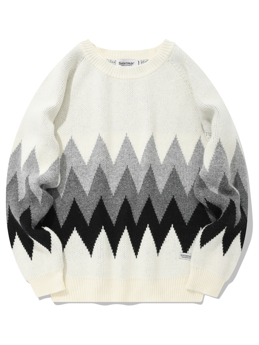 SP FINE WOOL ZIGZAG KNIT-IVORY