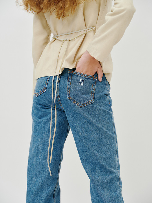 middle blue semi wide jeans - SW003