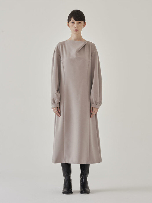 CLIFF COWL-NECK DRESS (GRAY-BEIGE)