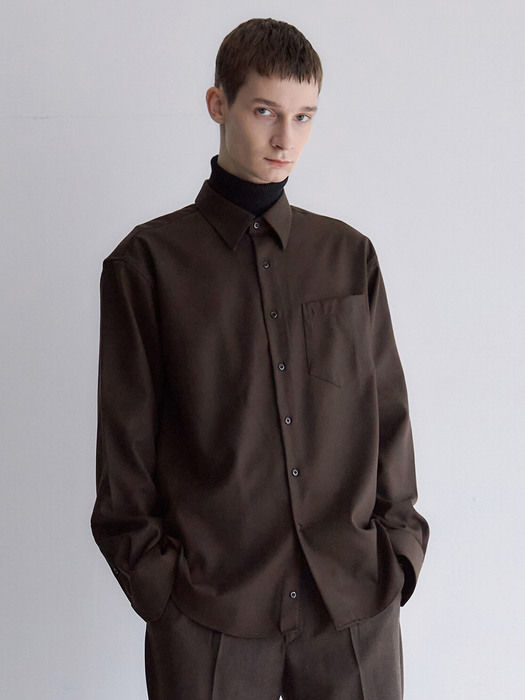 ESSENTIAL WOOL SHIRTS - DARK BROWN