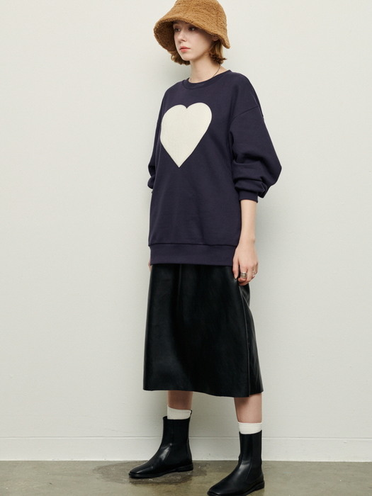 Boucle heart Special silhouette sweat shirt - Navy