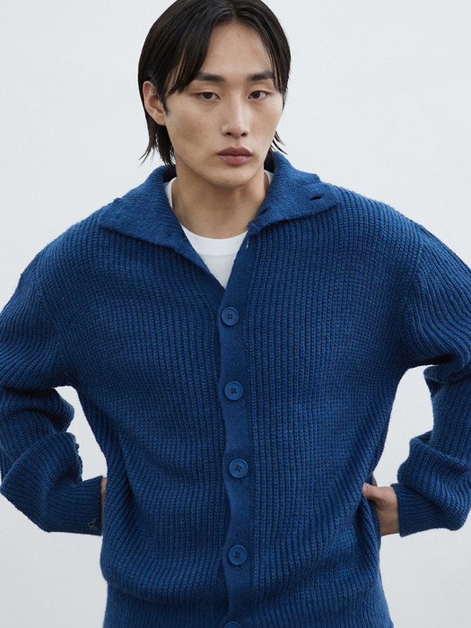 V126 high neck knit cardigan (blue)