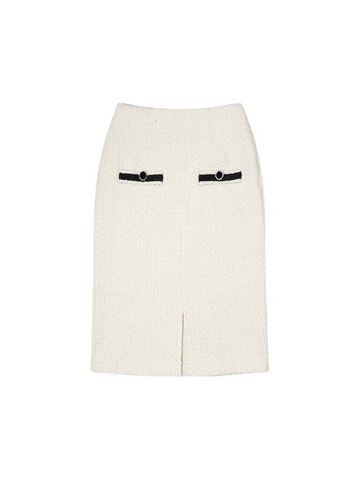 SI ST 9008 classic boucle tweed skirt_Ivory