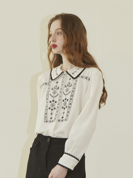 Flower Embroidered Chifon Blouse