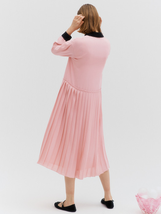 Lace pleated dress - Pink