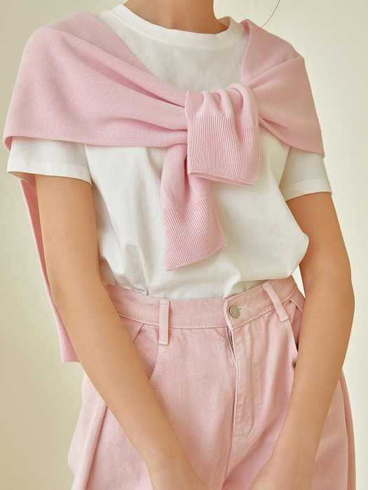 Whole garment layered knit shawl (pink)