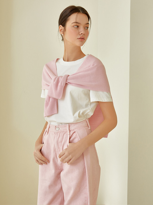 Whole garment layered knit shawl (pink)