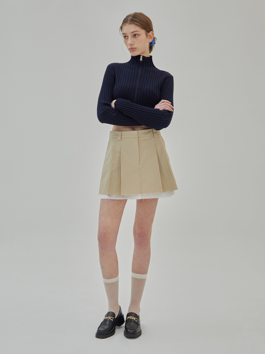Pleated Mini Skirt in Beige VW2SS170-91