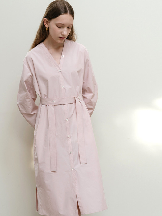 Cotton blended robe dress in Pink
