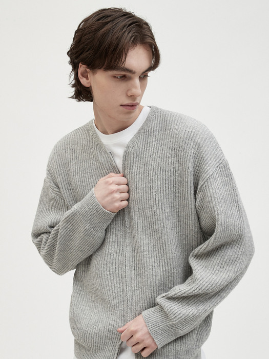 V142 cash wool knit zip up (gray)