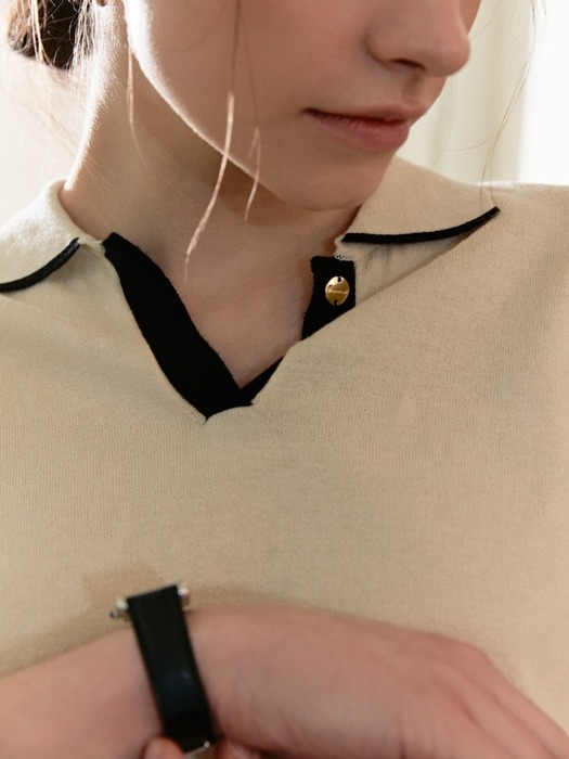 line point collar knit (light beige)