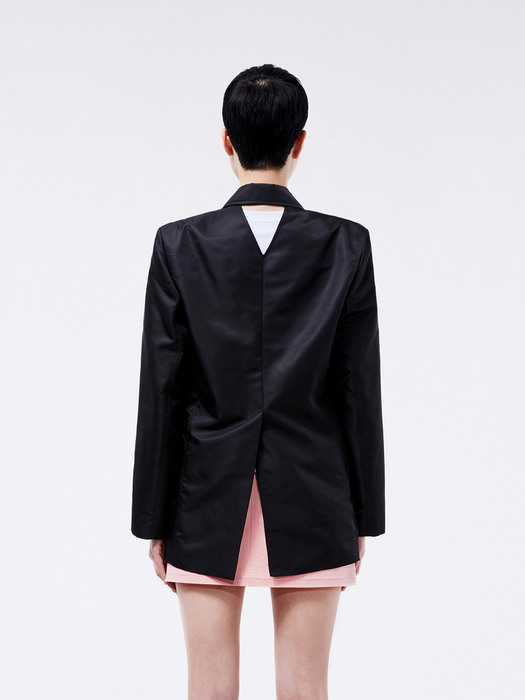 V-cut-out nylon blazer (black)