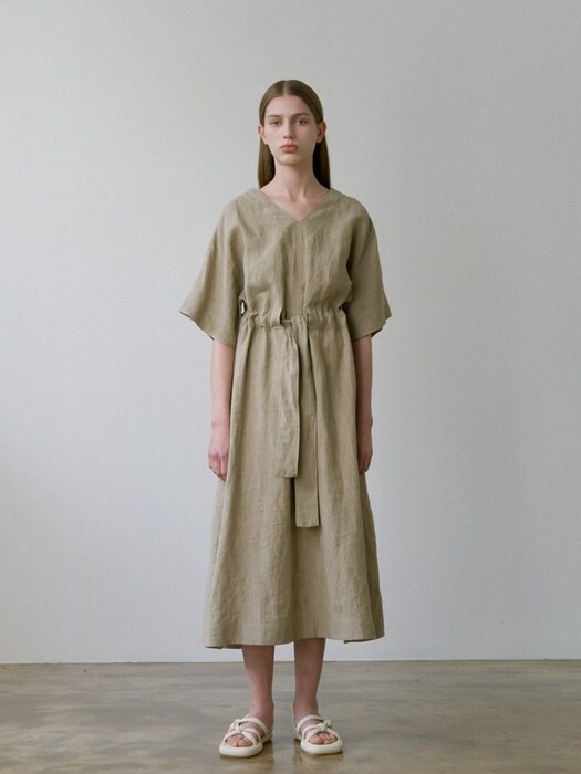 Dolman Sleeve Linen Dress _ mocha beige