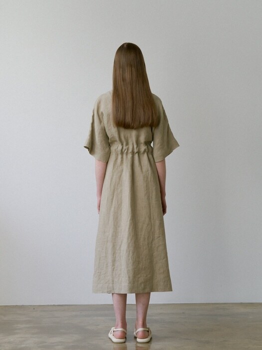 Dolman Sleeve Linen Dress _ mocha beige