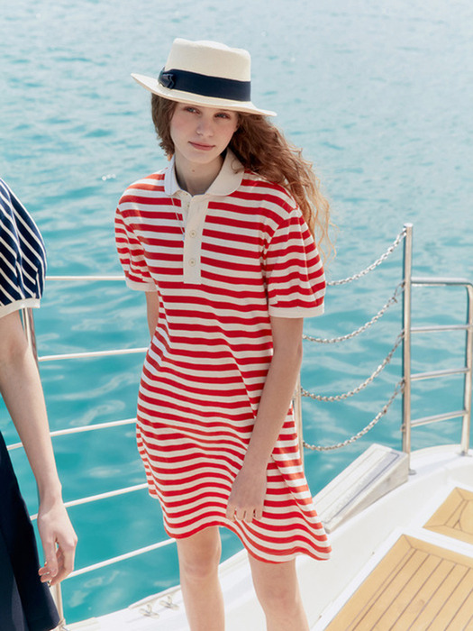 WIMIRI Collar short dress (Red stripe/Black stripe)