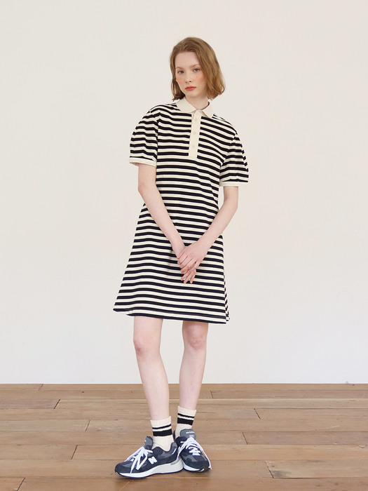 WIMIRI Collar short dress (Red stripe/Black stripe)