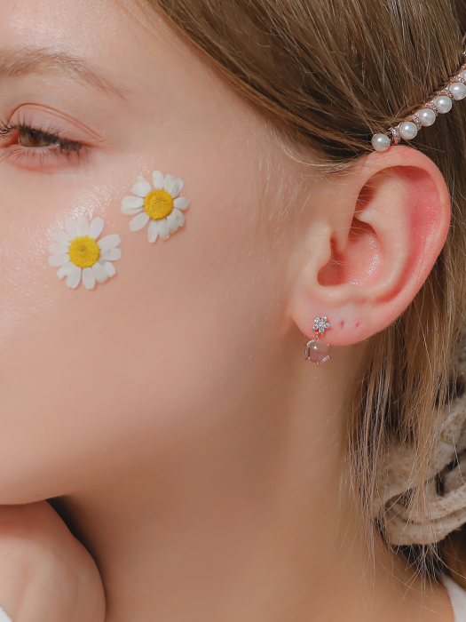 Flower Cubic & Pink Gemstone Earrings M03729