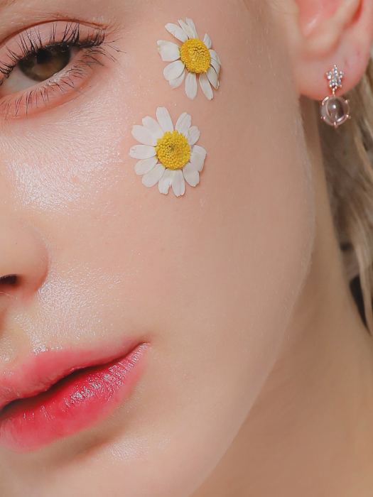 Flower Cubic & Pink Gemstone Earrings M03729