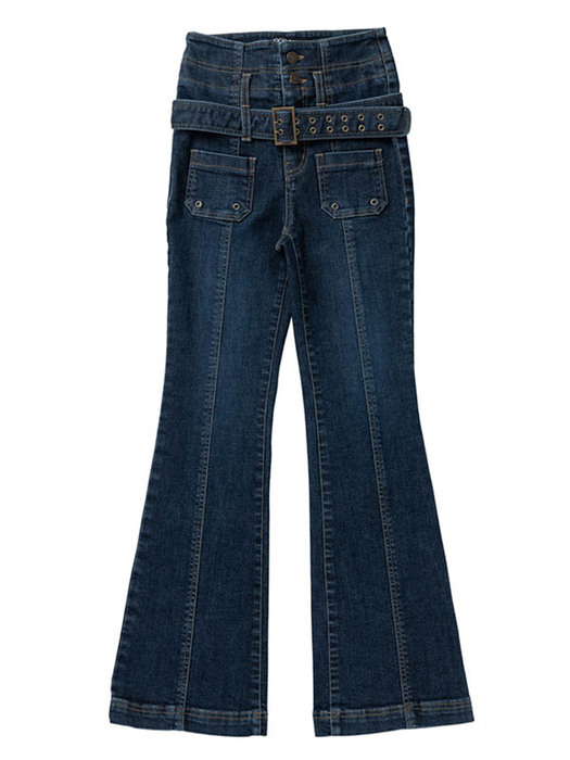 STITCH POINT BELTED BOOTS CUT PANTS [DENIM]