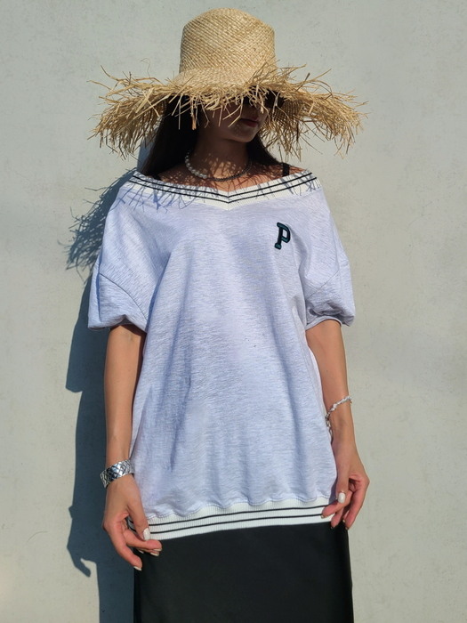 V넥 (짧은소매)스웻셔츠- 멜란지 라이트그레이 맨투맨티 V-neck sweat shirt