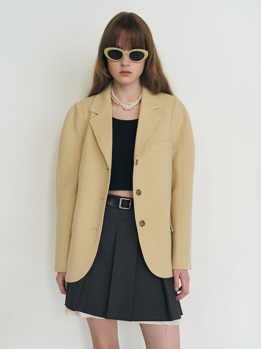 22 Fall_ Custard Volume Sleeve Wool Blazer