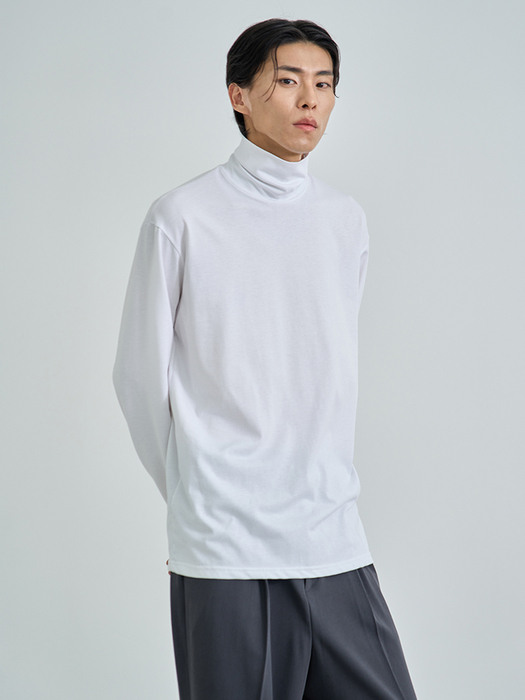 SUPIMA RELAXED TURTLE NECK T-SHIRTS [WHITE] 