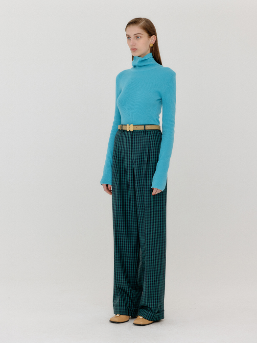 VANETTA Cuffed Hem Pants - Green Check