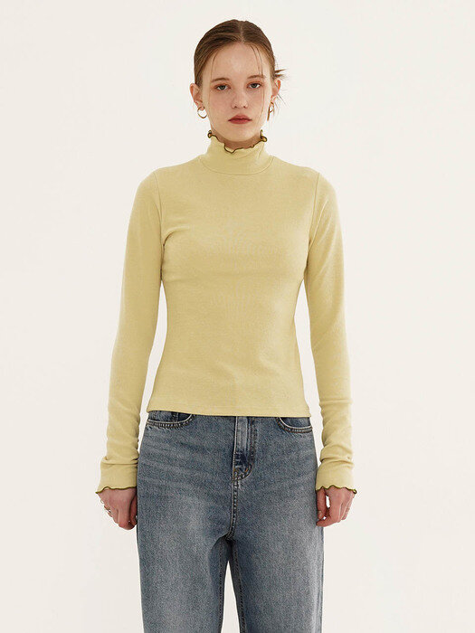 Turtle Neck Solid T-Shirts in Yellow VW2AE327-52