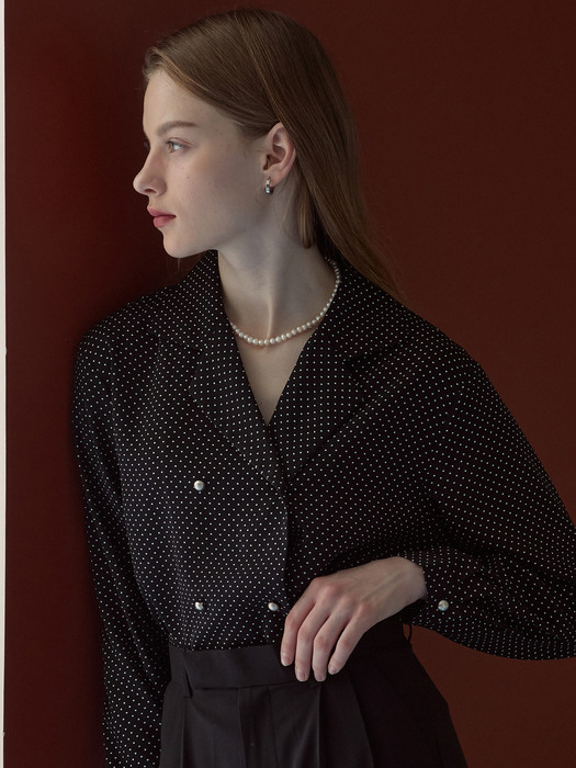iuw1261 double button dot blouse (black)