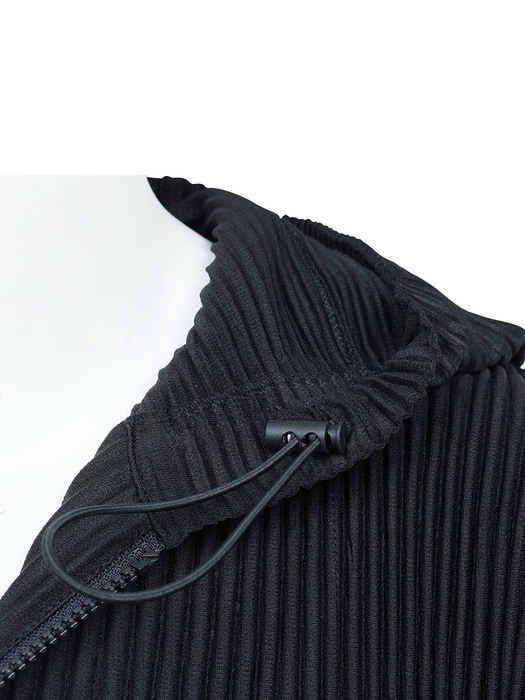 Pleated Zip-up Hooded Sweatshirts BLACK