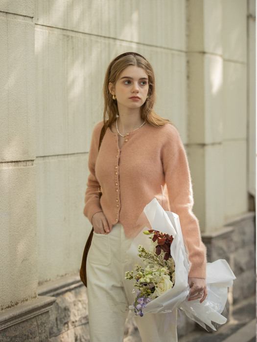 EMERY woolen knit cardigan_CORAL SANDS