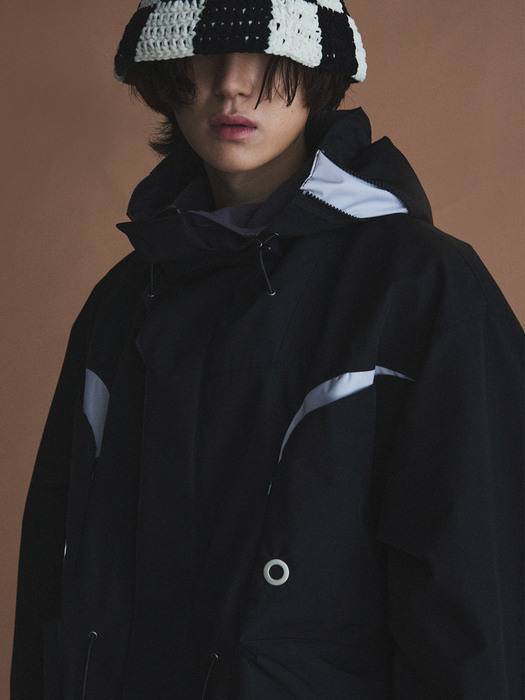 FUNTIONAL OBLIQUE MULTI ZIP PARKA_BK