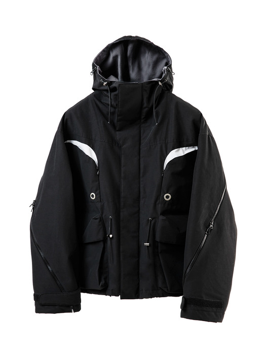 FUNTIONAL OBLIQUE MULTI ZIP PARKA_BK