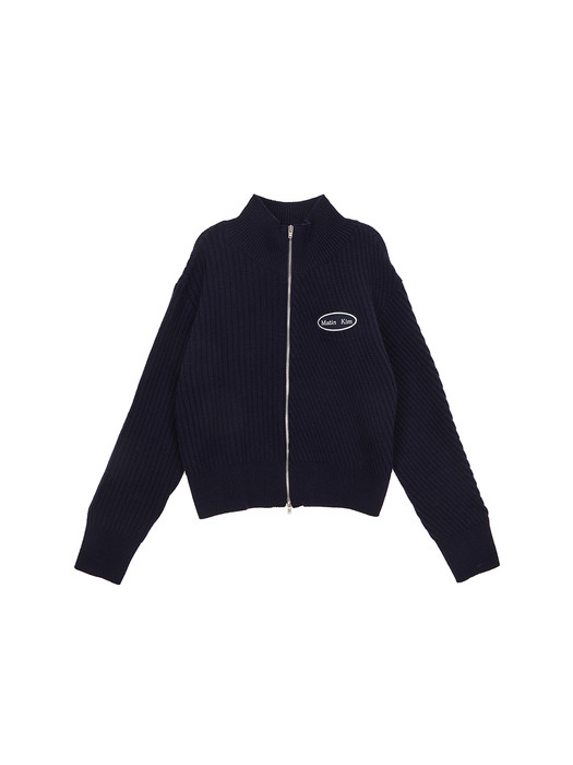 HIGH NECK ZIP CARDIGAN IN NAVY